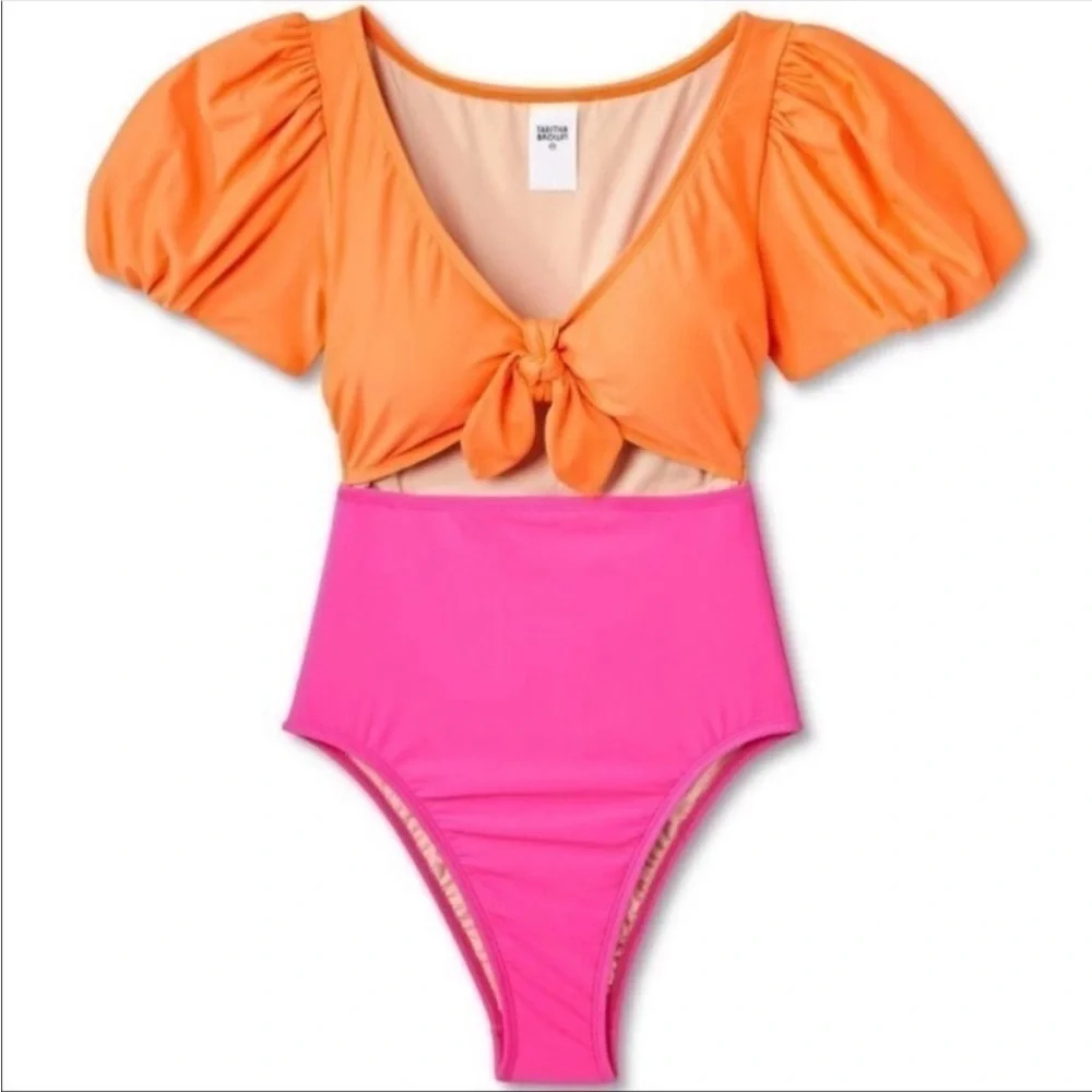 Tabitha Brown X Target Color Block Puff Sleeve Tie-Front Swimsuit XXS NWOT